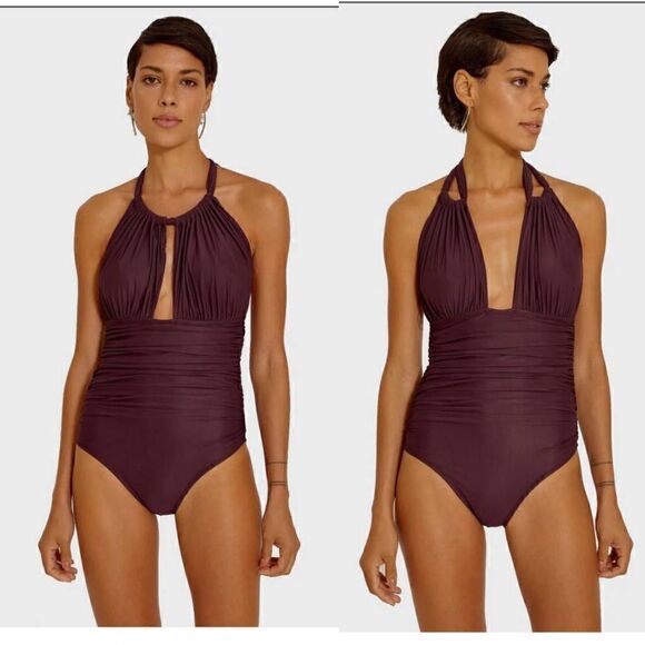 Lenny Essential Touch Ruched 3 Ways Halter Swimsuit XS - Picture 1 of 8
